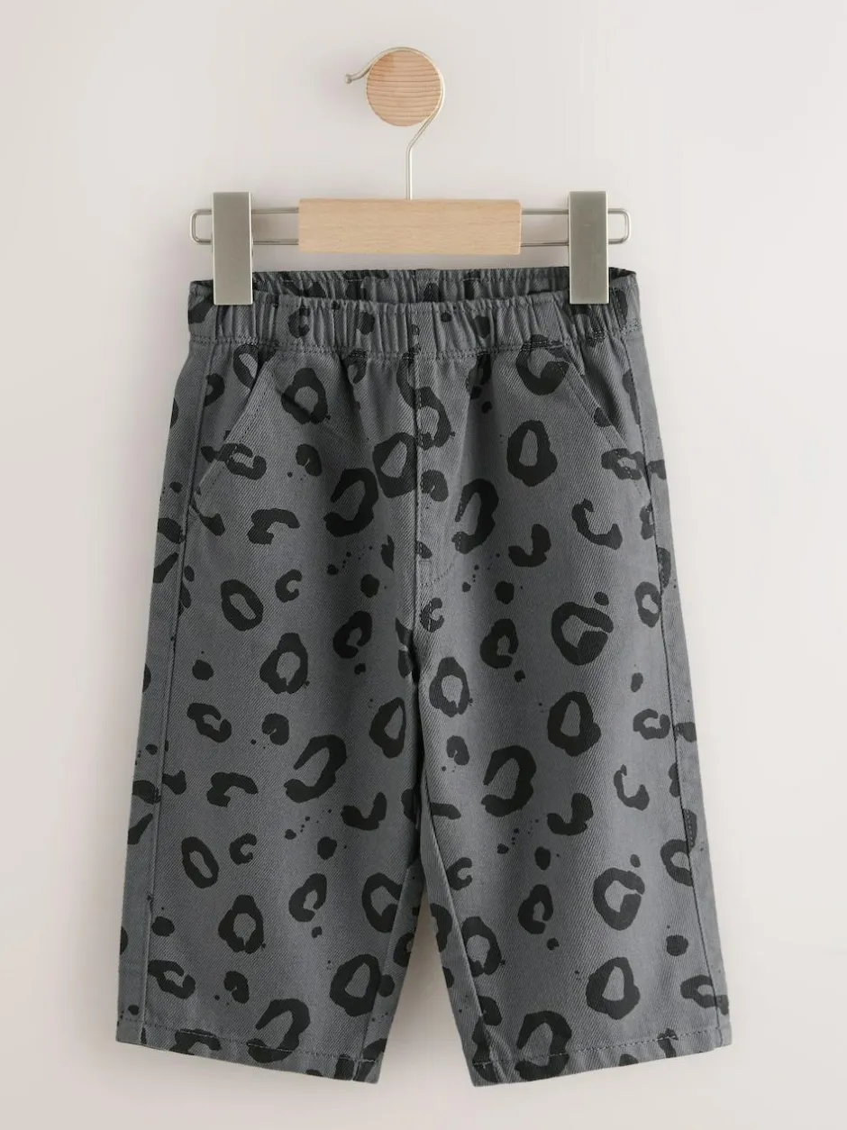 Next Charcoal Grey Leopard Print Printed Pull On Wide Trousers (3mths-7yrs) Clearance
