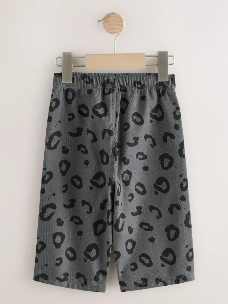 Next Charcoal Grey Leopard Print Printed Pull On Wide Trousers (3mths-7yrs) Clearance