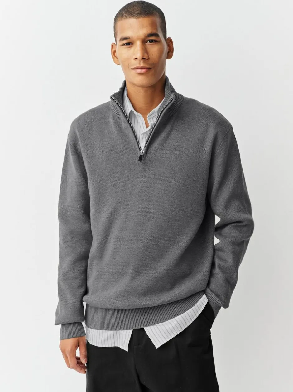 Next Charcoal Grey Plain N.Premium Regular Fit 100% Cotton Premium Quarter Zip Jumper Hot
