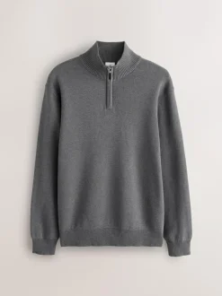 Next Charcoal Grey Plain N.Premium Regular Fit 100% Cotton Premium Quarter Zip Jumper Hot