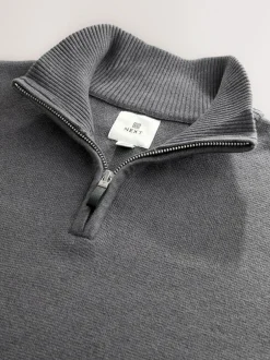 Next Charcoal Grey Plain N.Premium Regular Fit 100% Cotton Premium Quarter Zip Jumper Hot