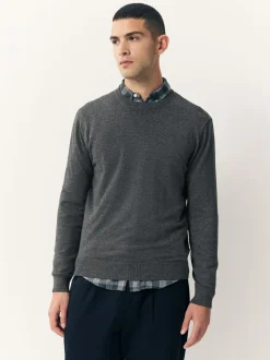 Next Plain Regular Fit Cotton Rich Crew Neck Jumper Charcoal Grey Online