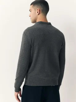 Next Plain Regular Fit Cotton Rich Crew Neck Jumper Charcoal Grey Online