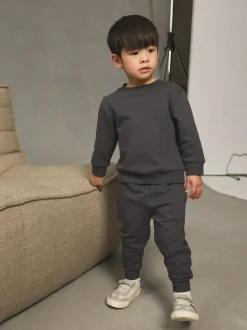 Next Charcoal Grey Plain Sweatshirt And Joggers Set (3mths-7yrs) Outlet