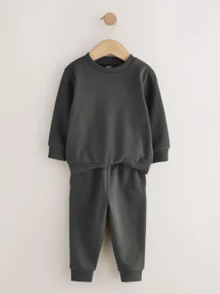 Next Charcoal Grey Plain Sweatshirt And Joggers Set (3mths-7yrs) Outlet
