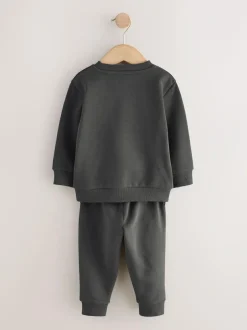 Next Charcoal Grey Plain Sweatshirt And Joggers Set (3mths-7yrs) Outlet