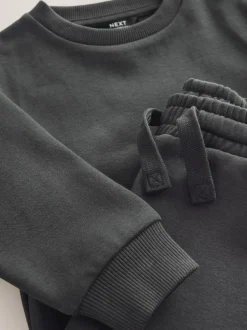 Next Charcoal Grey Plain Sweatshirt And Joggers Set (3mths-7yrs) Outlet