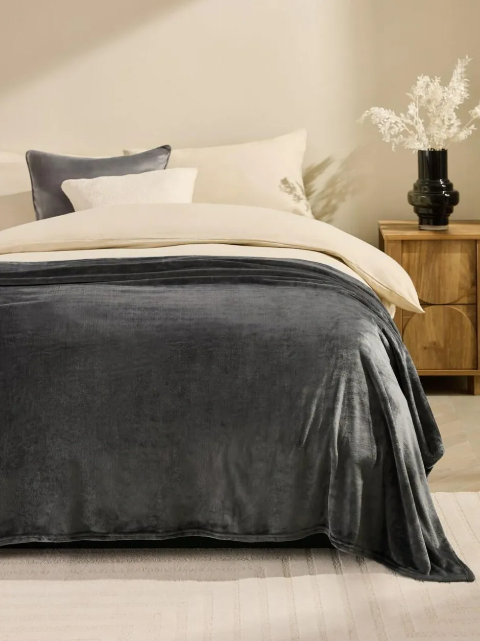 Next Charcoal Grey Plush Fleece Throw Sale