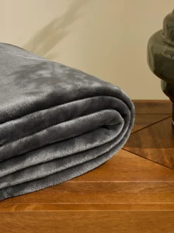 Next Charcoal Grey Plush Fleece Throw Sale