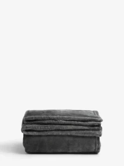 Next Charcoal Grey Plush Fleece Throw Sale