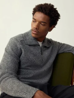 Next Quarter Zip Neck Jumper with Wool Charcoal Grey Hot