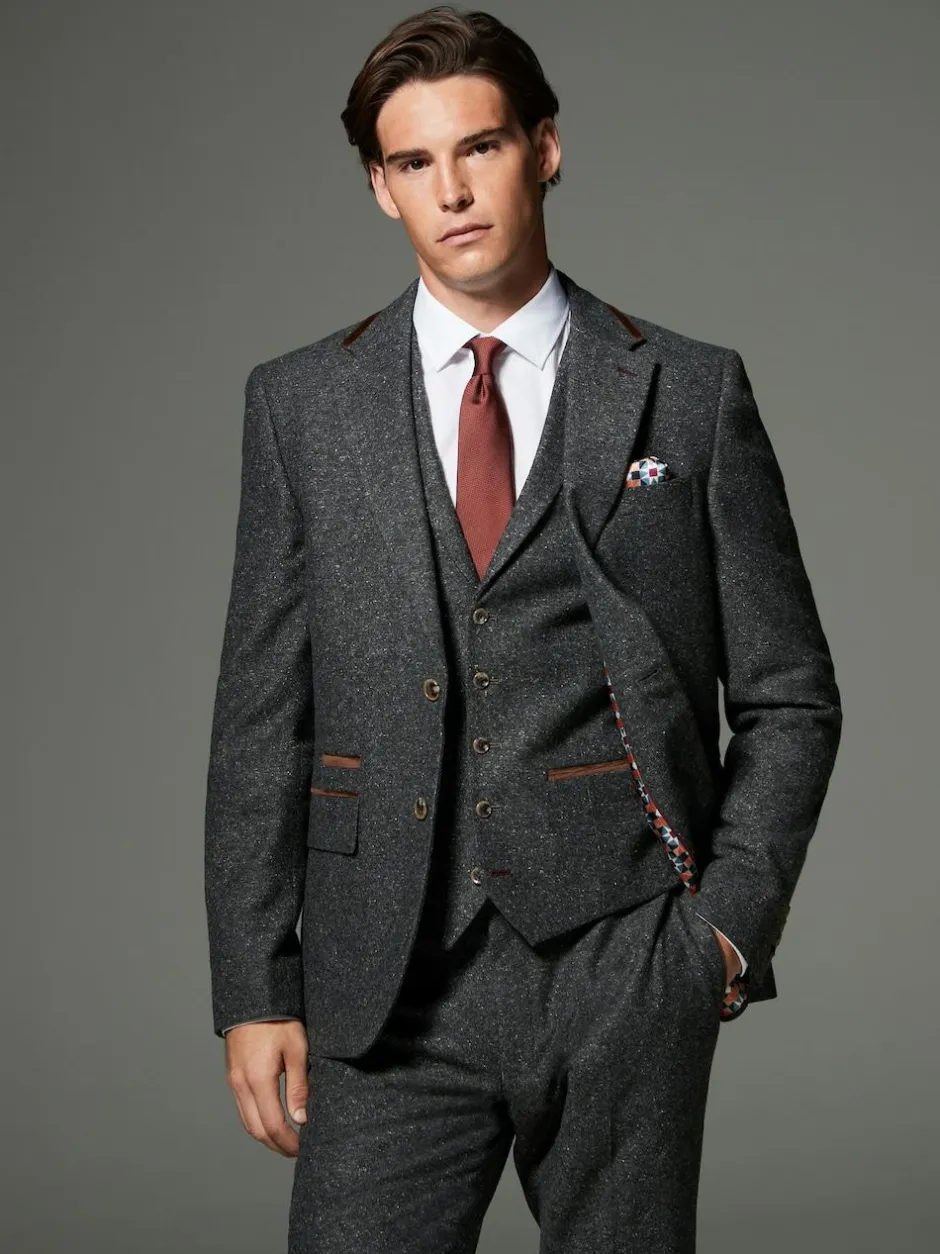 Next Charcoal Grey Regular Fit Wool Blend Trimmed Suit Jacket Discount