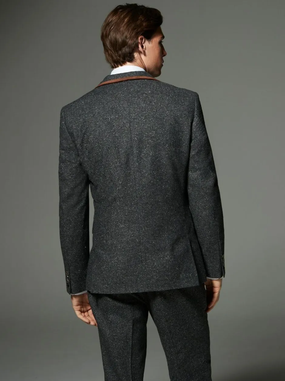 Next Charcoal Grey Regular Fit Wool Blend Trimmed Suit Jacket Discount