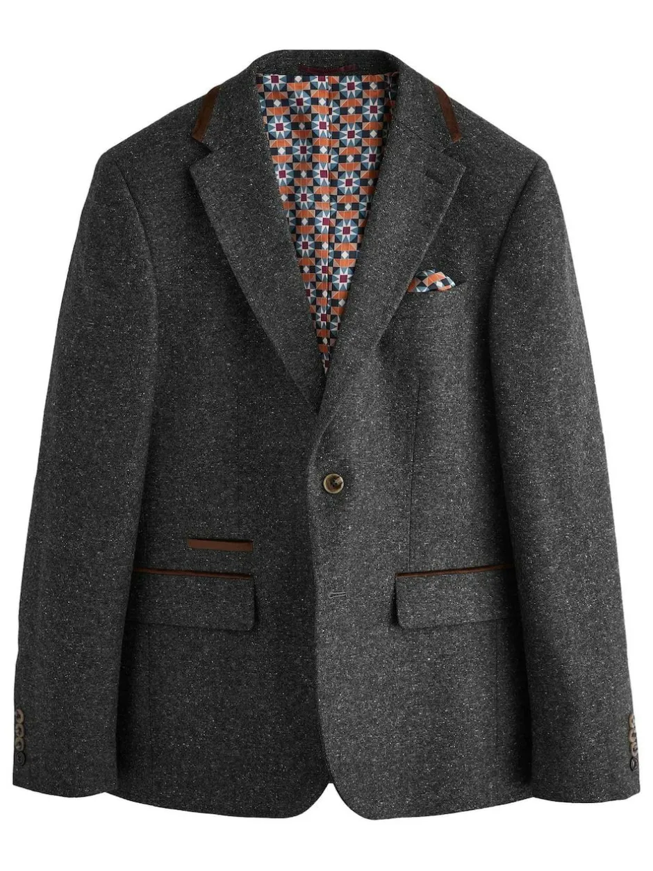 Next Charcoal Grey Regular Fit Wool Blend Trimmed Suit Jacket Discount