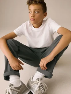 Next Regular Fit Rib Waist Pull-On Trousers (3-16yrs) Charcoal Grey Clearance