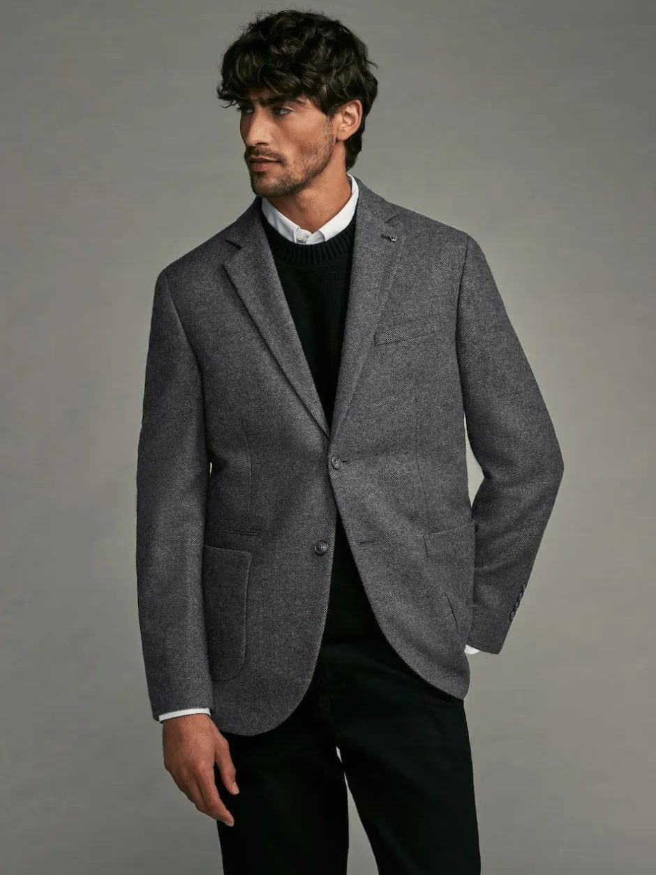 Next Regular Fit Wool Rich Herringbone Blazer Charcoal Grey