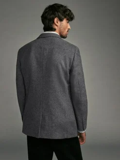 Next Regular Fit Wool Rich Herringbone Blazer Charcoal Grey
