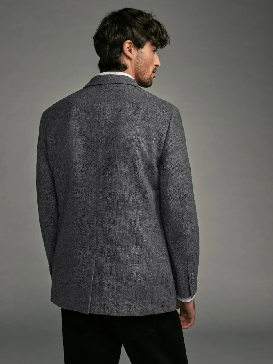 Next Regular Fit Wool Rich Herringbone Blazer Charcoal Grey