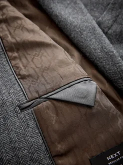 Next Regular Fit Wool Rich Herringbone Blazer Charcoal Grey
