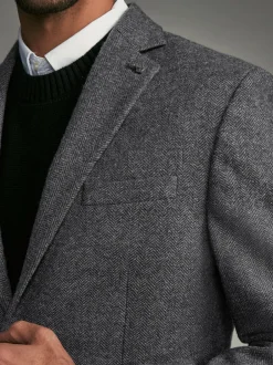 Next Regular Fit Wool Rich Herringbone Blazer Charcoal Grey