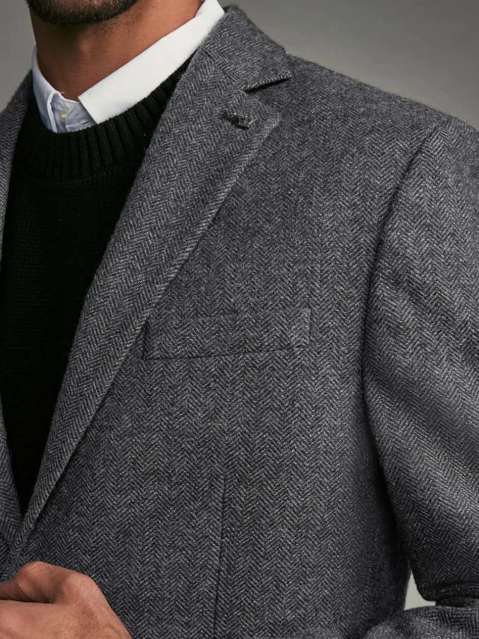 Next Regular Fit Wool Rich Herringbone Blazer Charcoal Grey