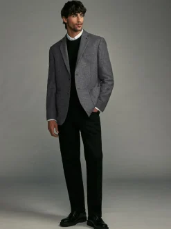 Next Regular Fit Wool Rich Herringbone Blazer Charcoal Grey