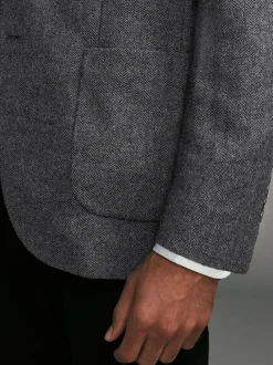 Next Regular Fit Wool Rich Herringbone Blazer Charcoal Grey