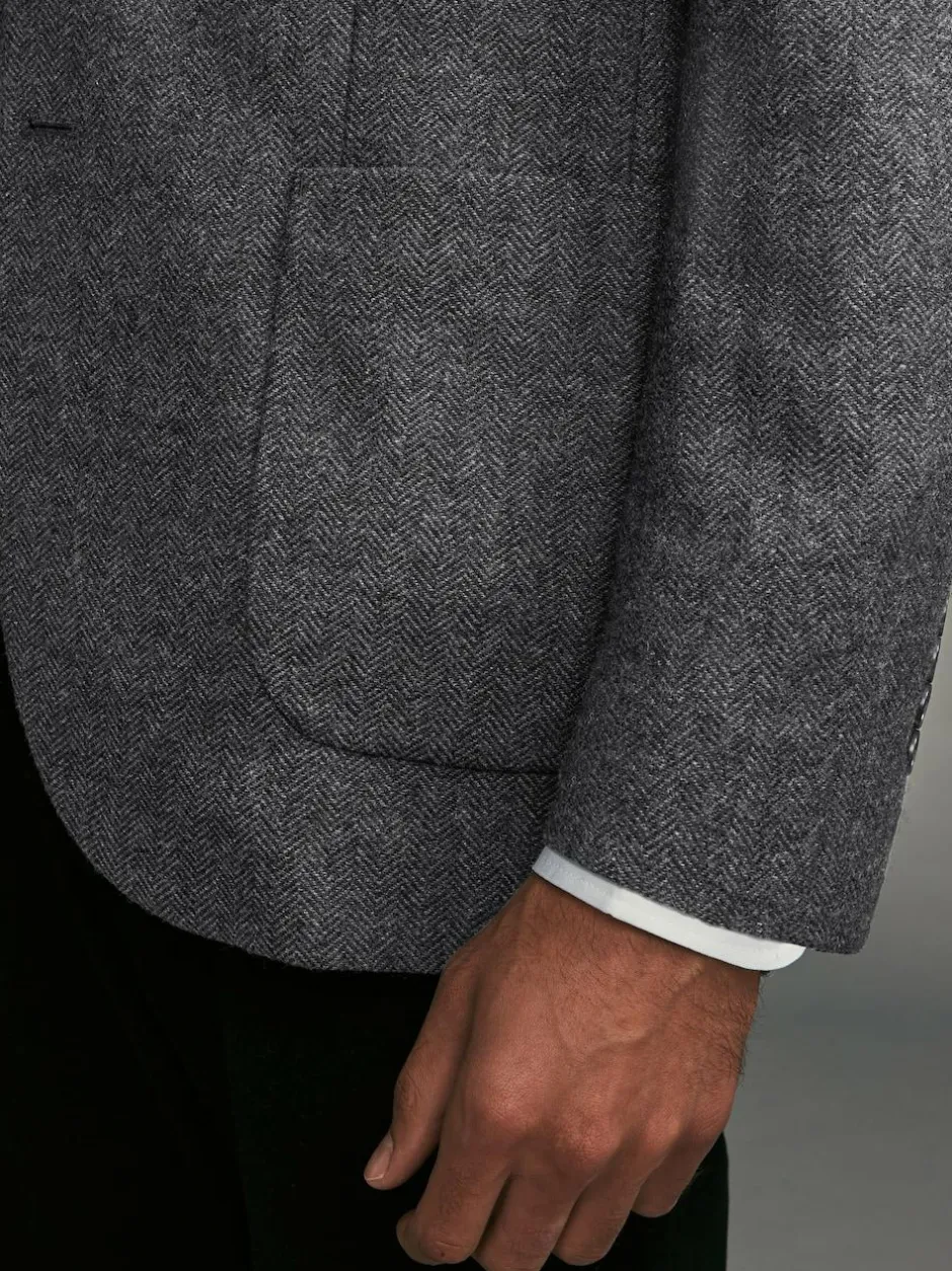 Next Regular Fit Wool Rich Herringbone Blazer Charcoal Grey