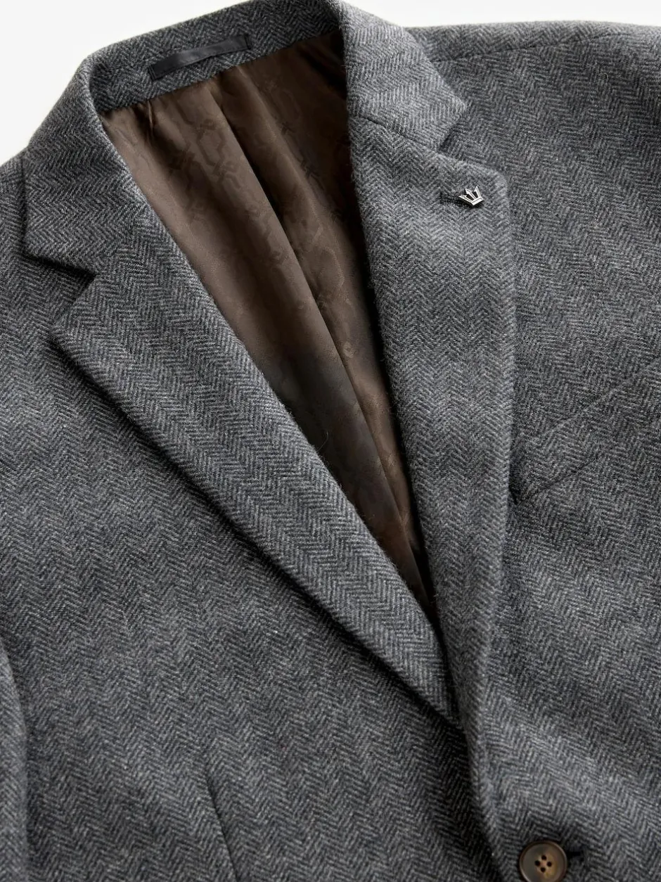Next Regular Fit Wool Rich Herringbone Blazer Charcoal Grey