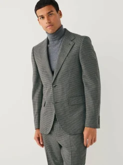 Next Charcoal Grey Slim Fit Puppytooth Wool Blend Suit Jacket