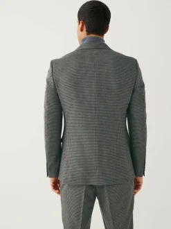 Next Charcoal Grey Slim Fit Puppytooth Wool Blend Suit Jacket