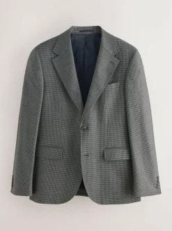 Next Charcoal Grey Slim Fit Puppytooth Wool Blend Suit Jacket