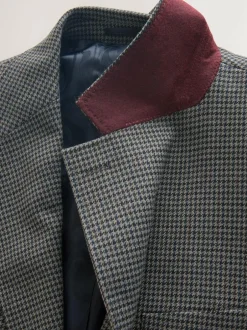 Next Charcoal Grey Slim Fit Puppytooth Wool Blend Suit Jacket