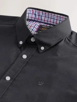 Next Stretch Oxford Short Sleeve Shirt Charcoal Grey Best