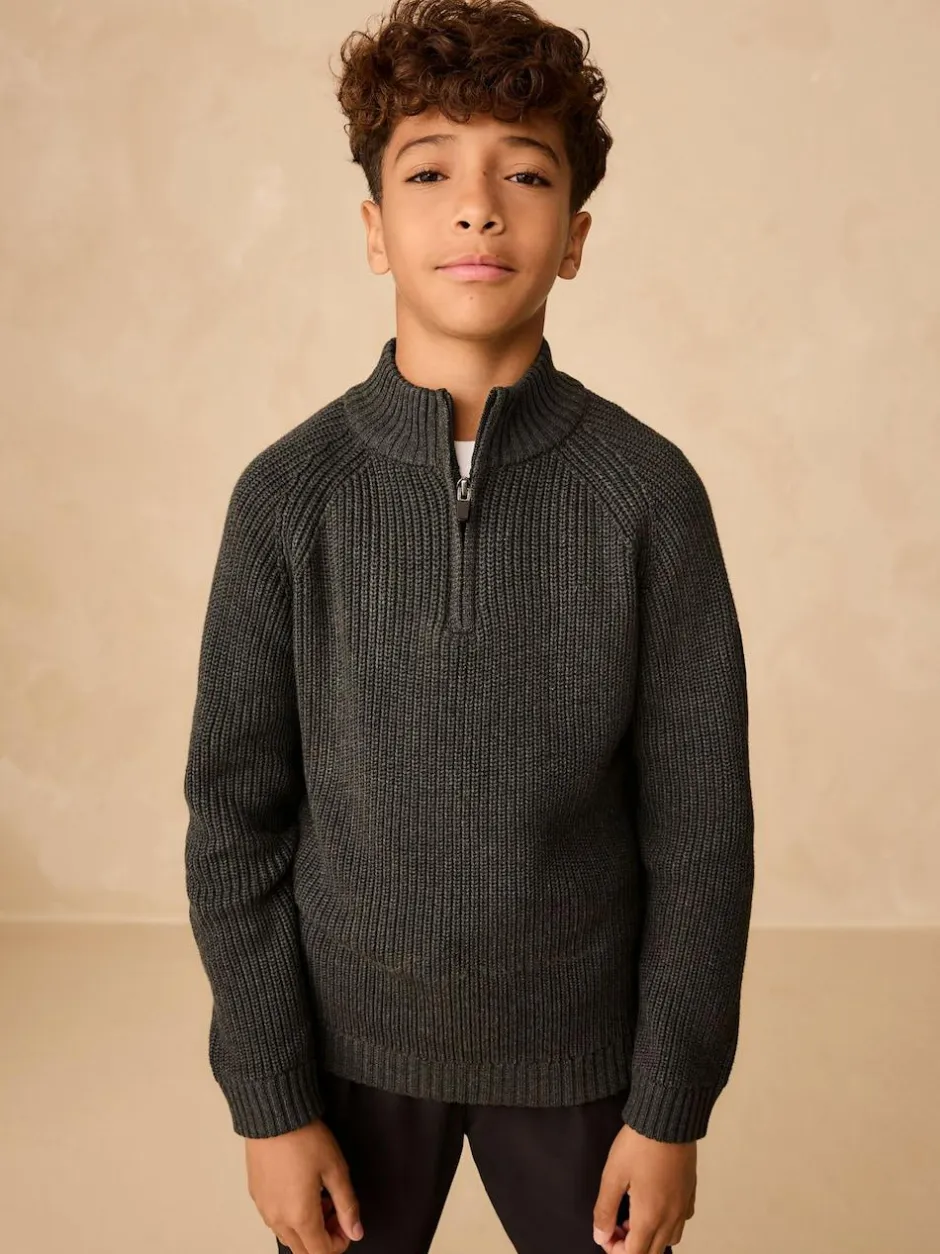Next Utility Zip Neck Knitted Jumper (3-16yrs) Charcoal Grey Sale