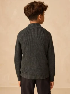 Next Utility Zip Neck Knitted Jumper (3-16yrs) Charcoal Grey Sale