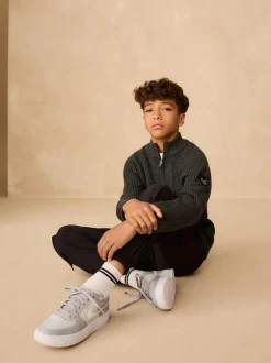 Next Utility Zip Neck Knitted Jumper (3-16yrs) Charcoal Grey Sale