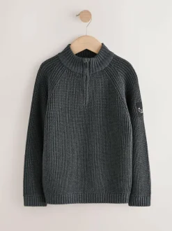 Next Utility Zip Neck Knitted Jumper (3-16yrs) Charcoal Grey Sale