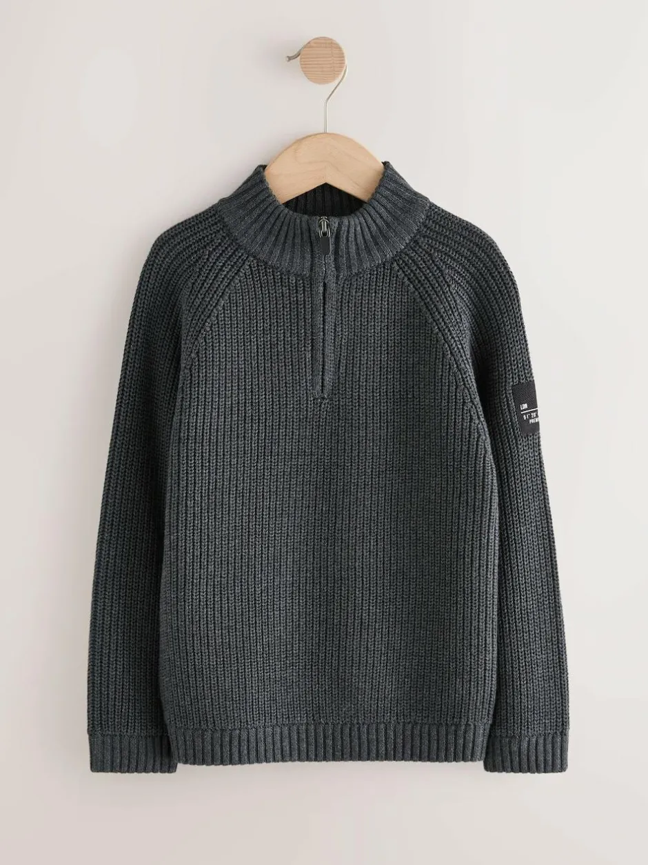 Next Utility Zip Neck Knitted Jumper (3-16yrs) Charcoal Grey Sale