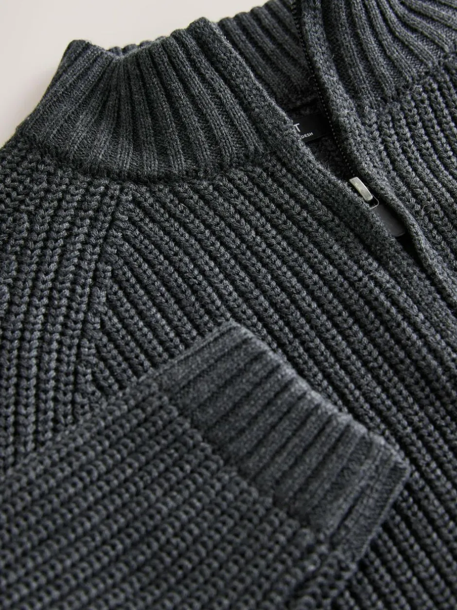 Next Utility Zip Neck Knitted Jumper (3-16yrs) Charcoal Grey Sale