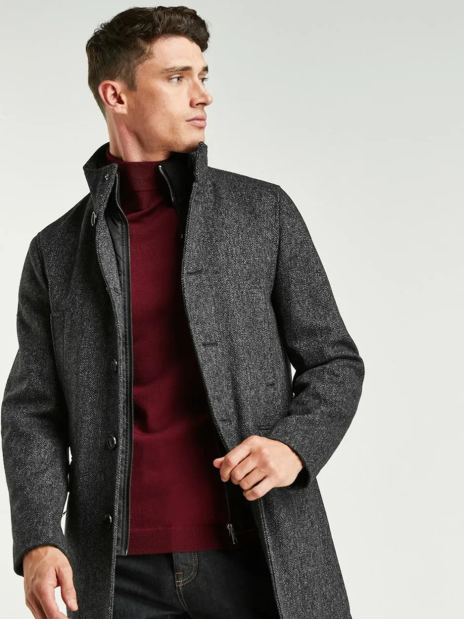 Next Wool Blend Mock Gilet Herringbone Padded Coat Charcoal Grey New