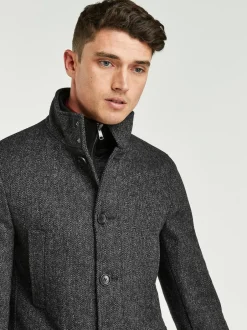 Next Wool Blend Mock Gilet Herringbone Padded Coat Charcoal Grey New