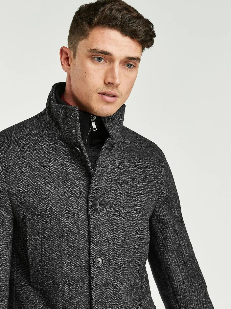 Next Wool Blend Mock Gilet Herringbone Padded Coat Charcoal Grey New