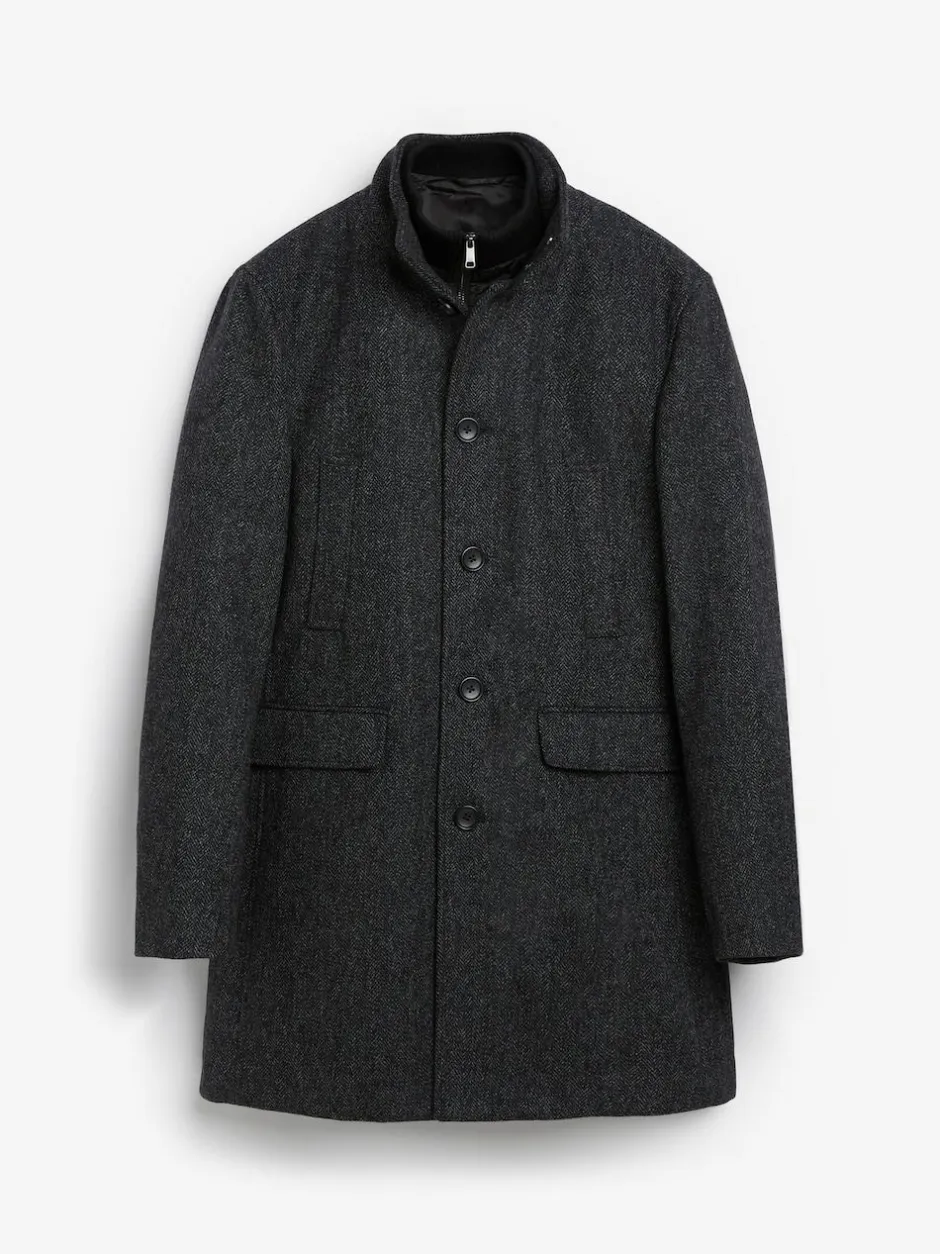 Next Wool Blend Mock Gilet Herringbone Padded Coat Charcoal Grey New