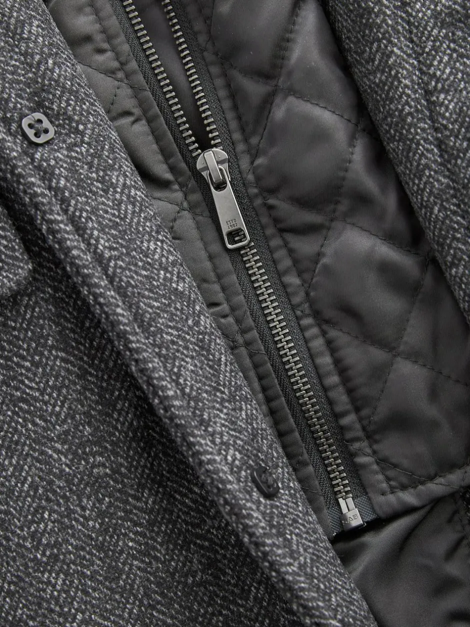 Next Wool Blend Mock Gilet Herringbone Padded Coat Charcoal Grey New