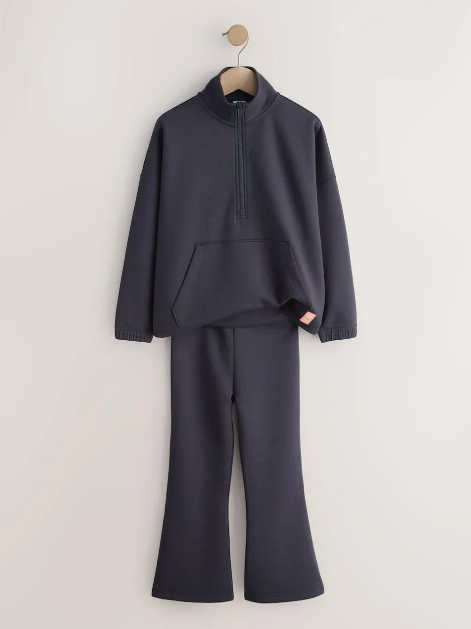 Next Zip Neck Top and Foldover Flare Set (3-16yrs) Charcoal Grey