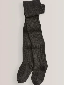 Next Regular Length Cotton Rich Cable Tights 3 Pack Charcoal Grey/Pink/Cream Clearance