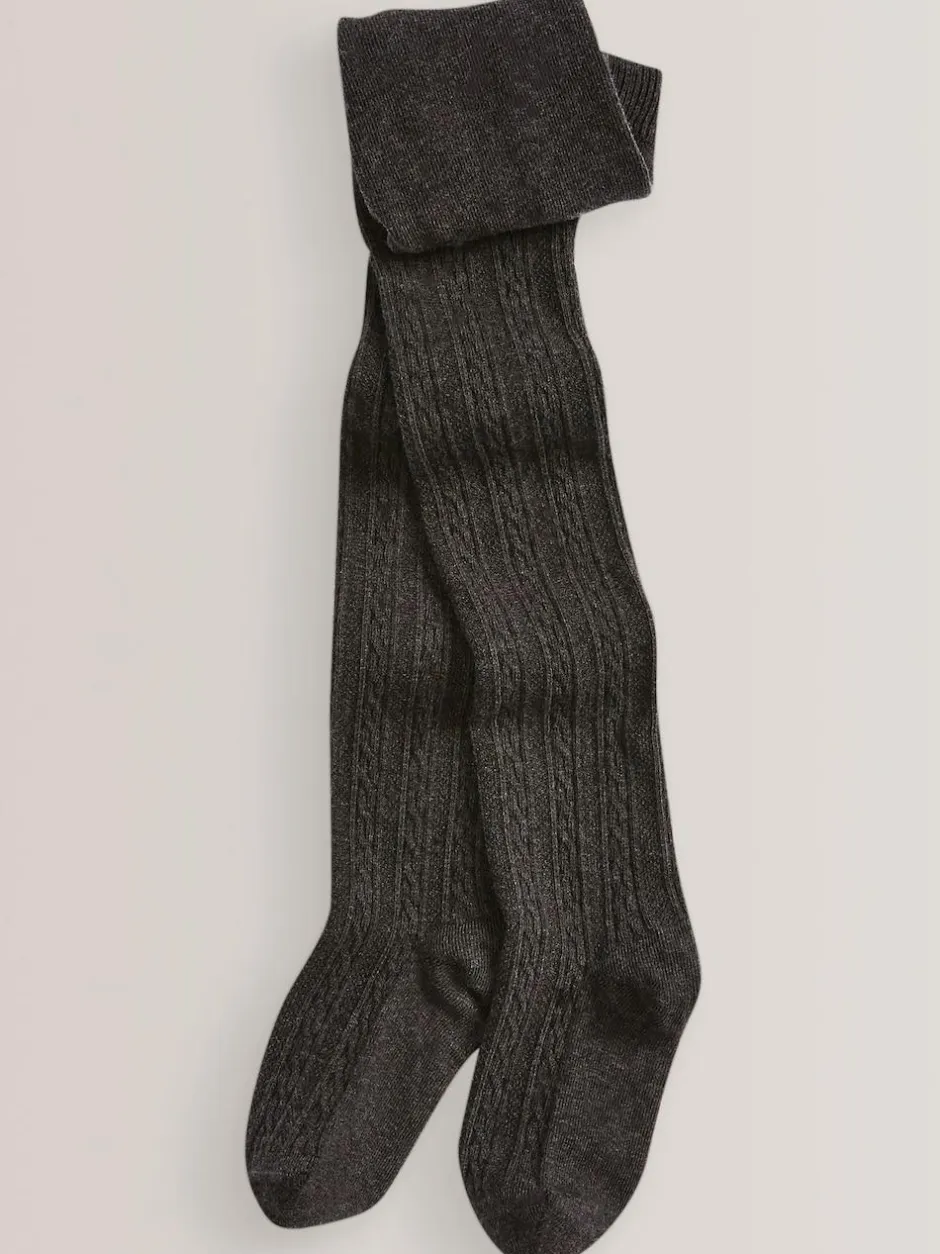 Next Regular Length Cotton Rich Cable Tights 3 Pack Charcoal Grey/Pink/Cream Clearance