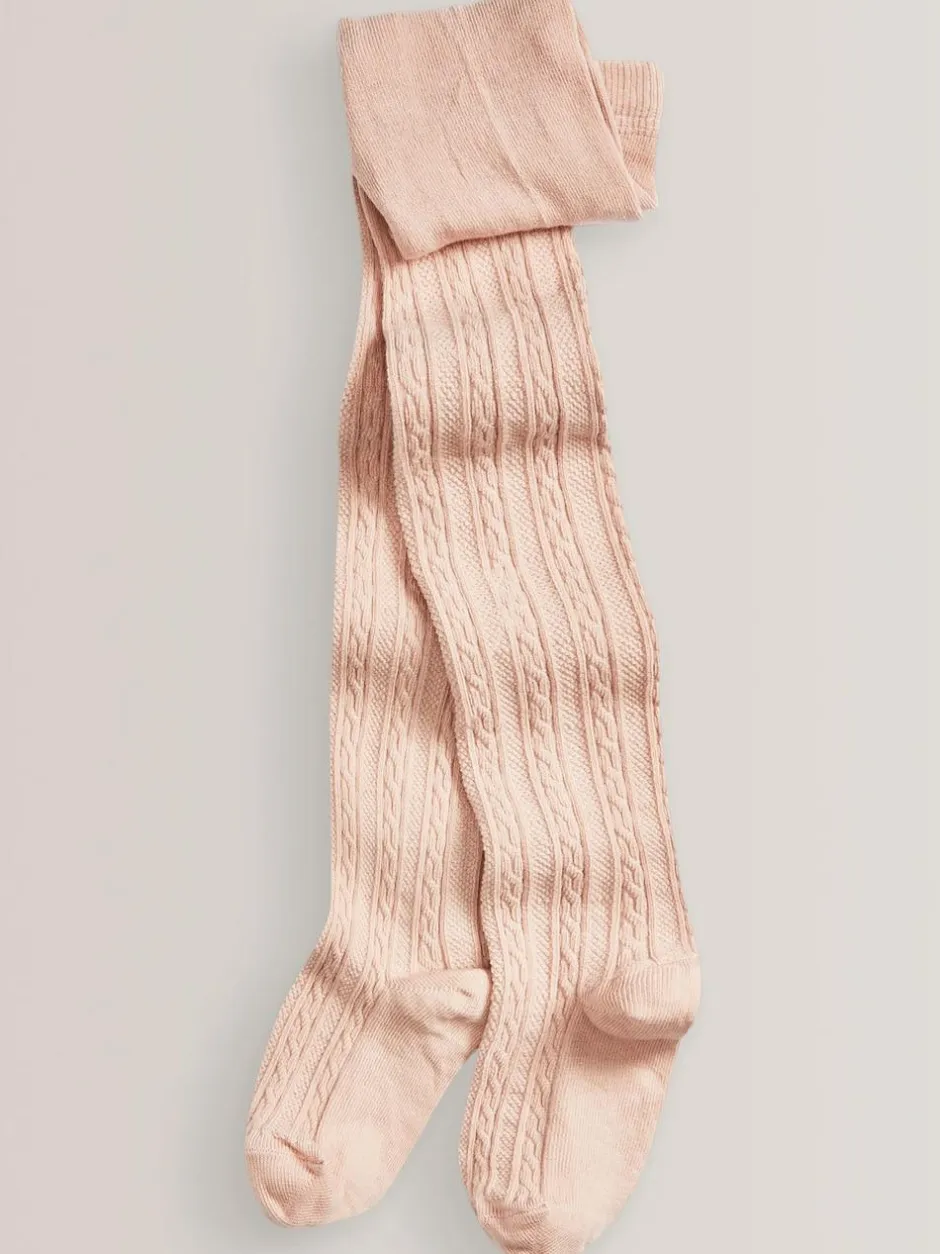 Next Regular Length Cotton Rich Cable Tights 3 Pack Charcoal Grey/Pink/Cream Clearance