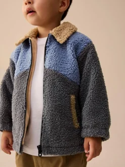 Next Borg Fleece Shacket (3mths-7yrs) Charcoal/Blue/Tan Colorblock Online